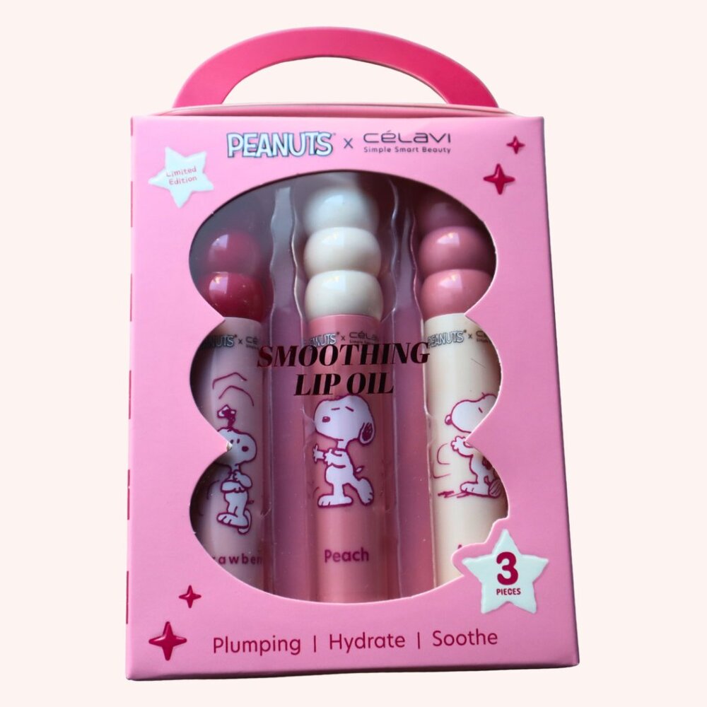 NEW Peanuts x Celavi Smoothing Lip Oil Set 3pc Limited Edition